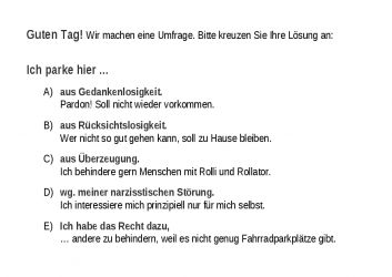 Umfrage für Fahrräder, die Menschen mit Rolli und Rollator behindern ... in Münster, Bonn & anderswo